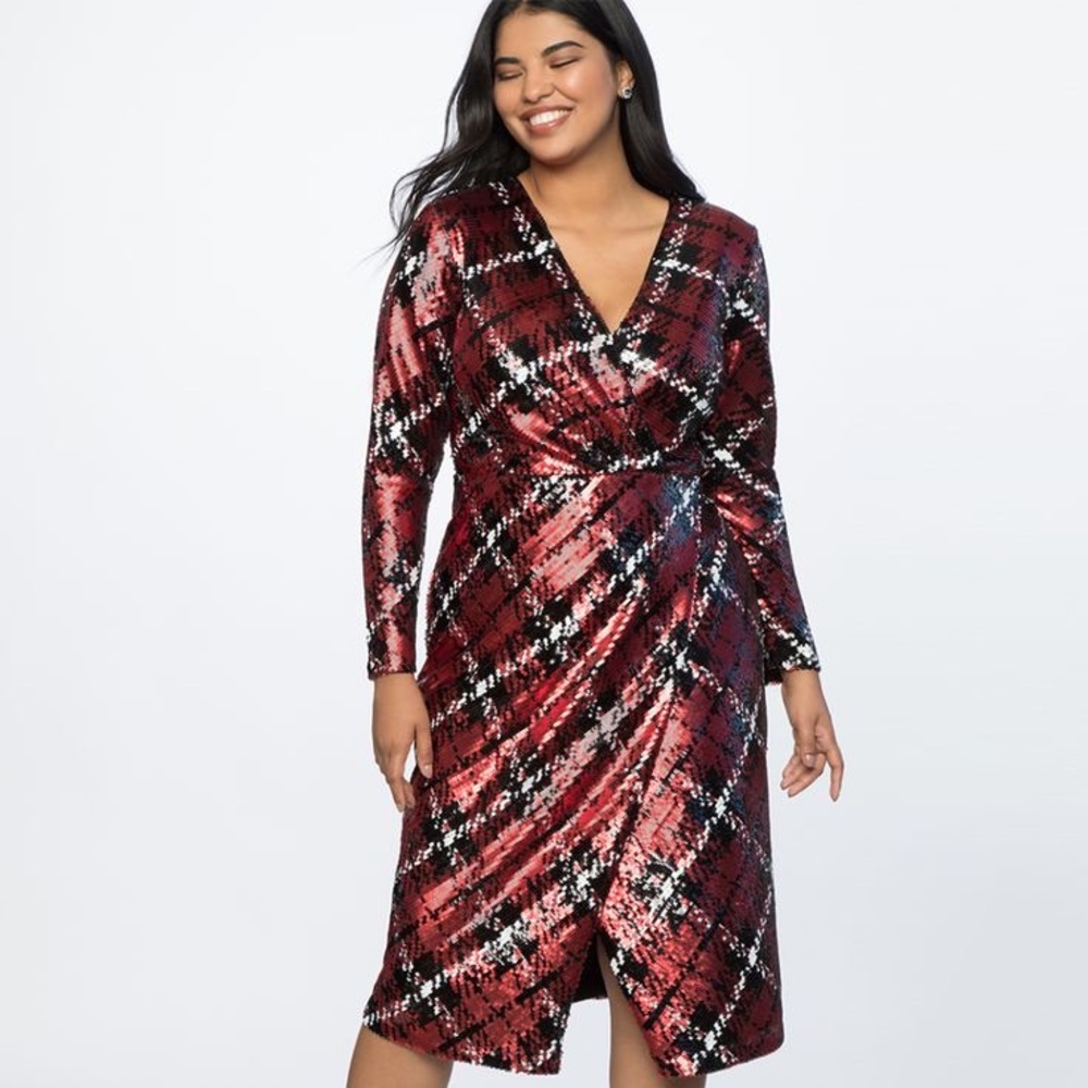 NWT- size 16- Red plaid sequin long sleeve holiday dress